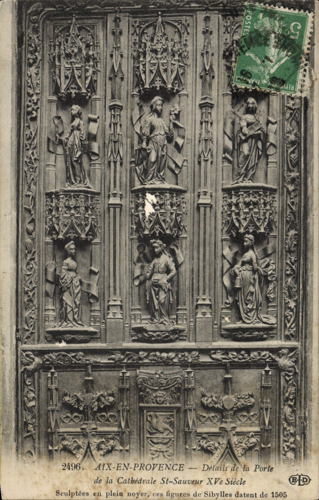 Aix-en-Provence — Détails de la Porte de la Cathédrale St-Sauveur XVe Siècle — Éditeur B.P.D. n°2496