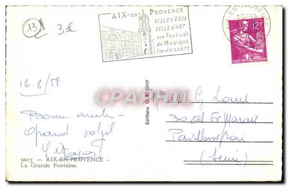 Aix-en-Provence — La Grande Fontaine — Éditions G. Ligny — Verso