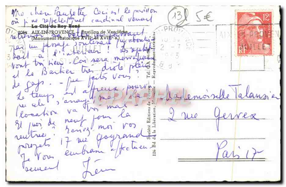 La Cité du Roy René — Pavillon de Vendôme — éditeur Ryner — Verso
