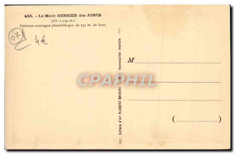 CPA Le Mont Gerbier Des Joncs Curieuse Montagne Phonolithique — Rückseite