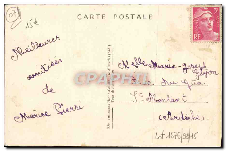 CPA Le Mont Gerbier Des Joncs Gerbe phonolithique Chalet Hotel du Touring Club — Rückseite