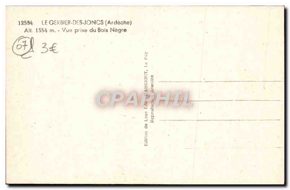 CPA Le Mont Gerbier Des Joncs Vue Prise Du Bois Negre — Rückseite