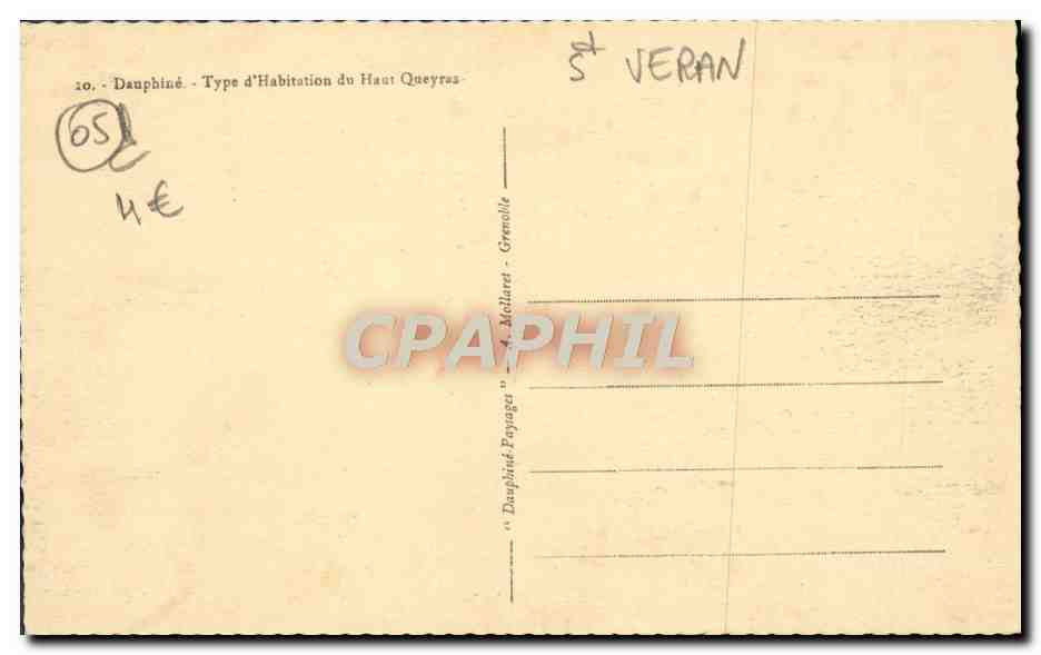 Intérieur d'une habitation du Haut Queyras — Dauphiné — éditeur Dauphinois Payages — Back