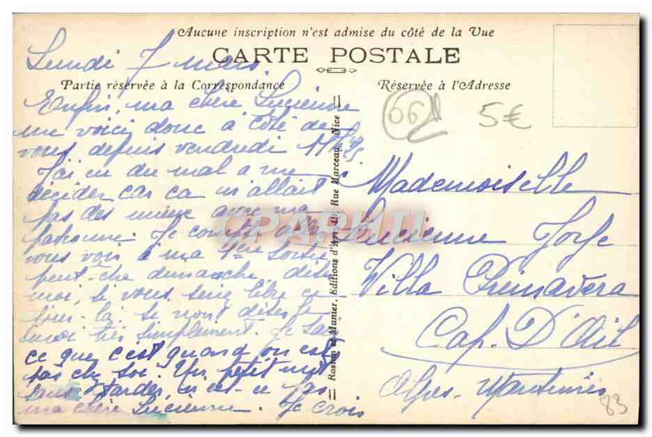 CPA Beaulieu Sur Mer La Petite Afrique — Verso