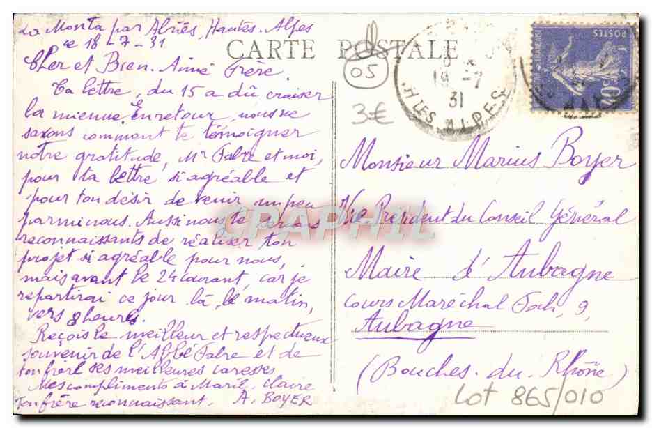 Les Alpes - Vallée du Queyraç et le Bric-Bouchet (3003 m.) — Mille Joubert, éditeur, Gap — Achterkant