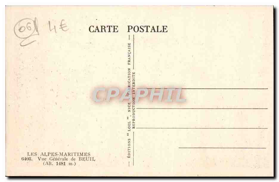 CPA Beuil Vue Generale  — Rückseite