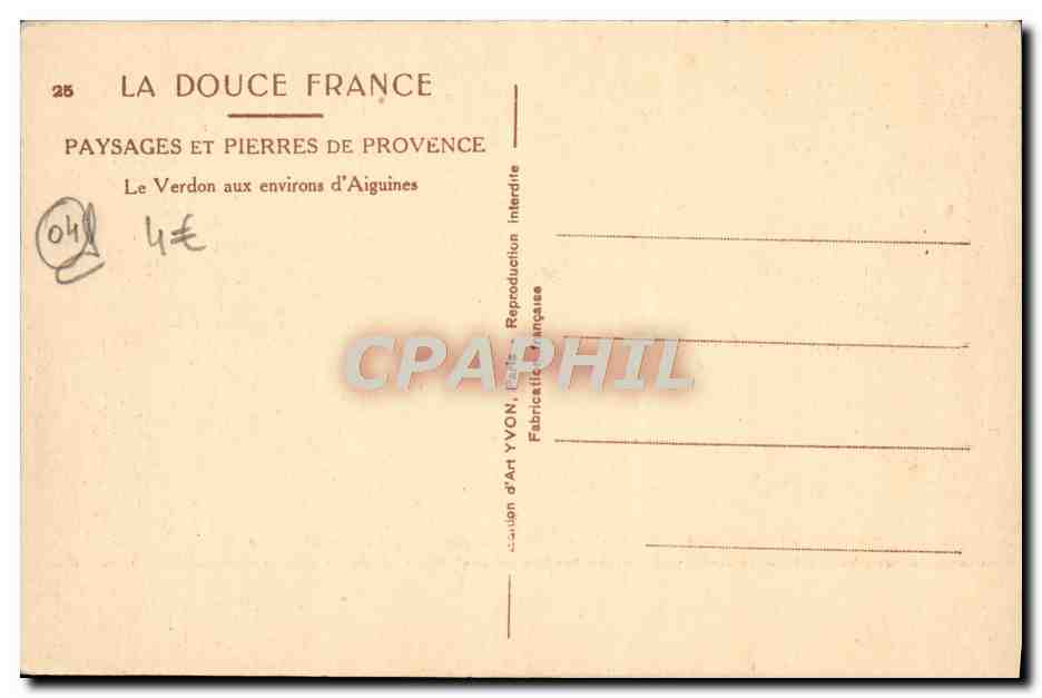 CPA Paysages Et Pierres De Provence Le Verdon aux environs d'Aiguines — Verso