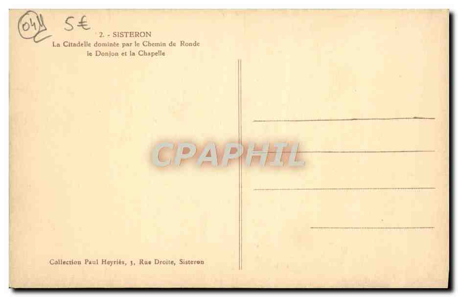 Sisteron — Citadelle dominée par le Chemin de Ronde et la Chapelle — Paul Heyriés — Rückseite