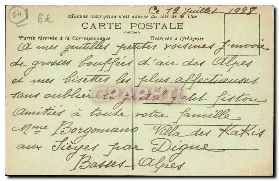 Digne-les-Bains (B.-A.) — Vue panoramique — Le Cheval Blanc, le Pic de Couars et la Barre des Dourbes — Photo Vial, Digne — Rückseite