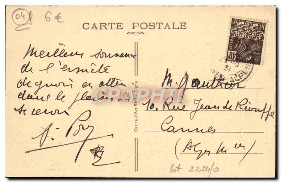 CPA Digne les Bains et le massif des Trois Eveches — Rückseite