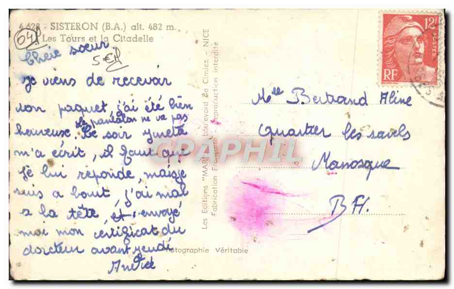 Sisteron (B.A.) — Les Tours et la Citadelle — Les Éditions "MAR" — NICE — Reverso