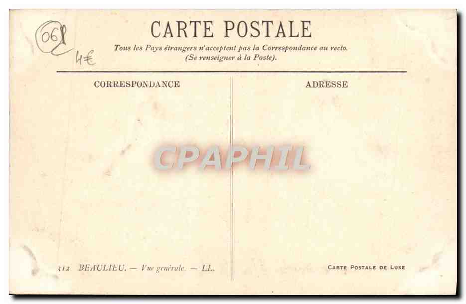 CPA Beaulieu Vue Generale — Verso