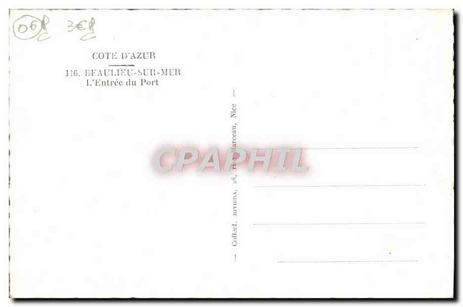 CPM Beaulieu Sur Mer L'Entree du Port Bateaux — Rückseite