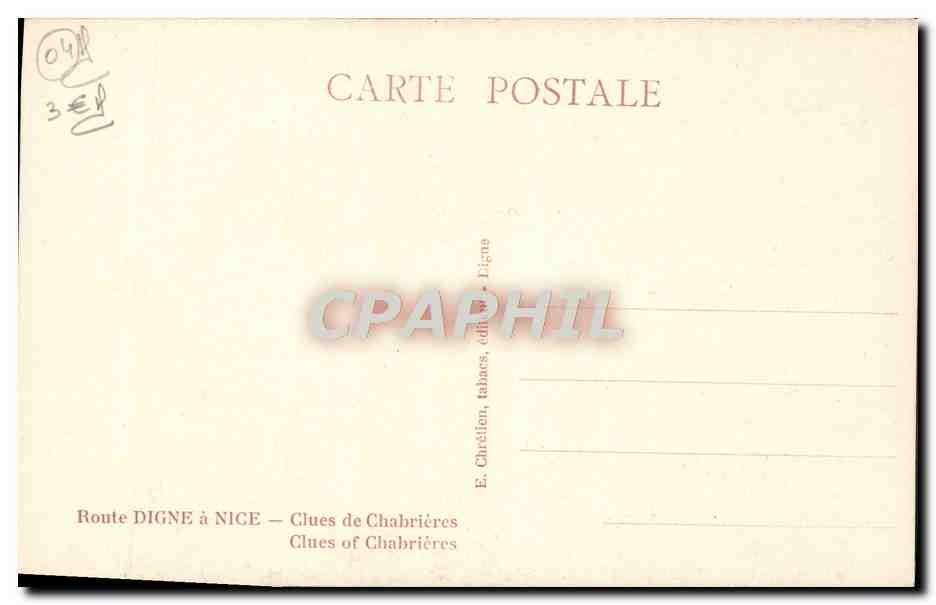 CPA Route Digne a Nice Clues de Chabrieres — Rückseite