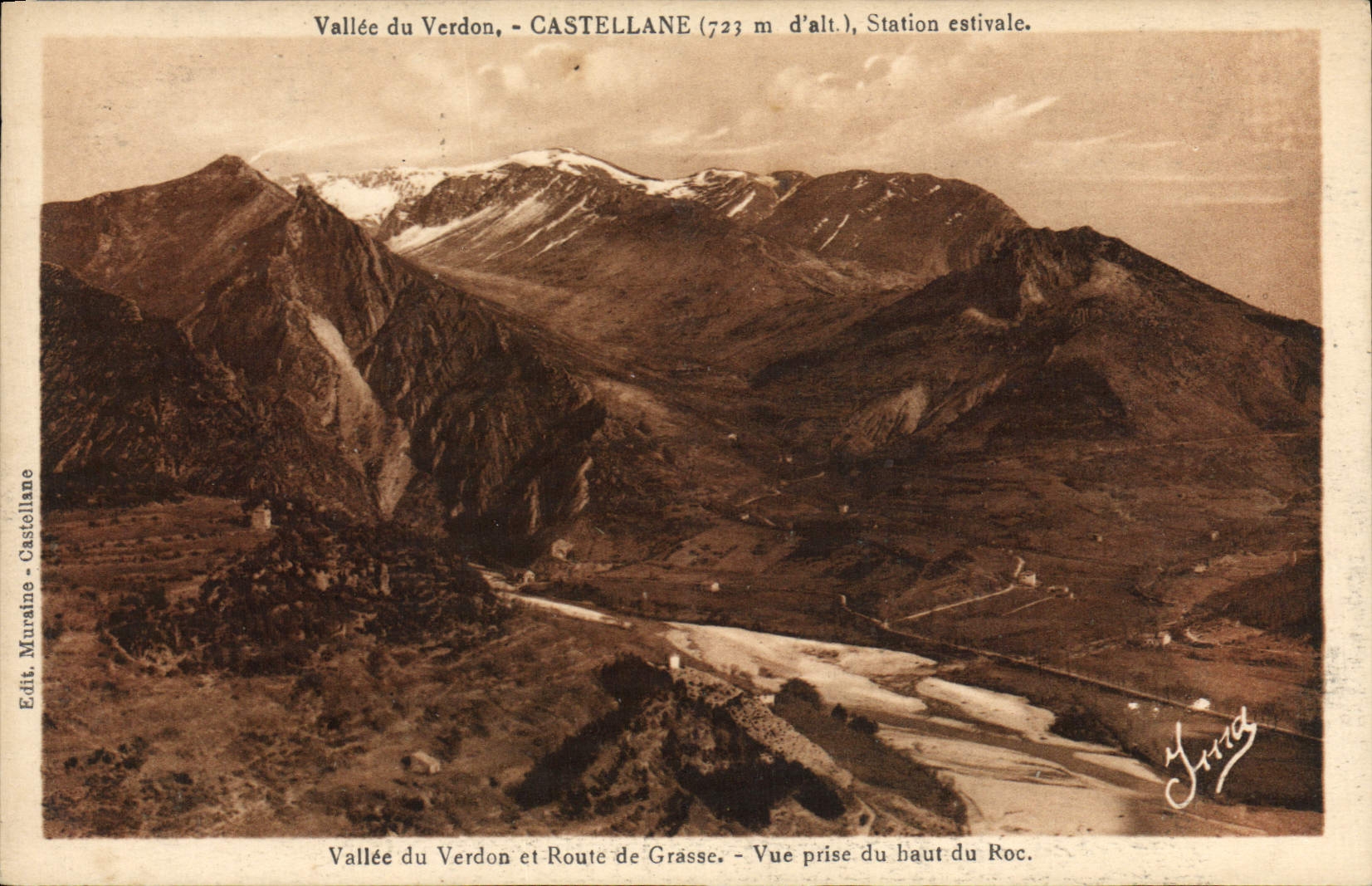 Vallée du Verdon - CASTELLANE (723 m d'alt.) - Station estivale. Vue prise du haut du Roc. - Édit. Muraine-Castellane