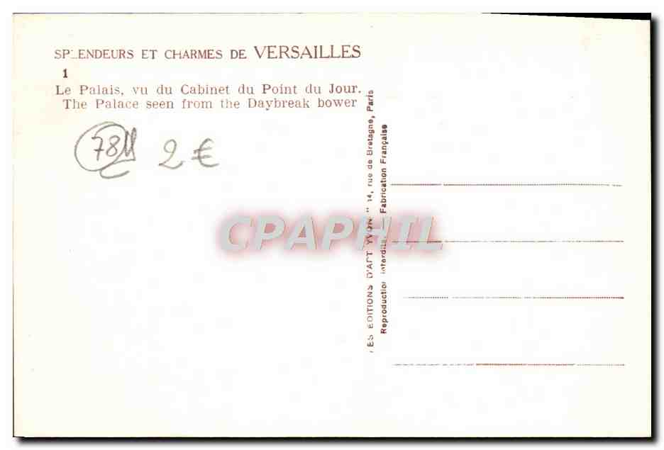CPA Palais De Versailles Le cabinet vu du point du jour — Rückseite