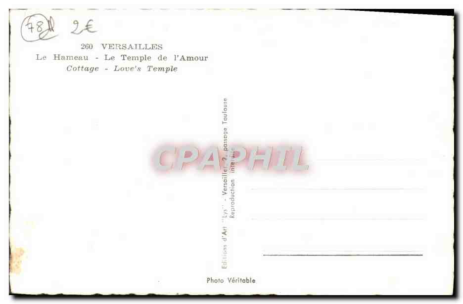 CPA Palais De Versailles Le Hameau Le Temple de L'Amour — Rückseite