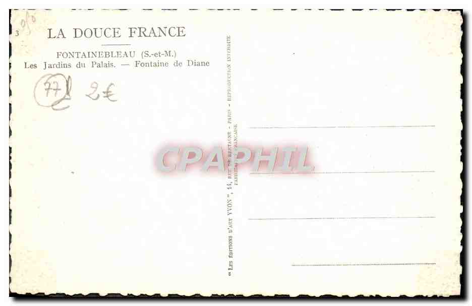 Die Gärten des Palastes — Fontaine de Diane — Les Éditions La Douce France — Rückseite