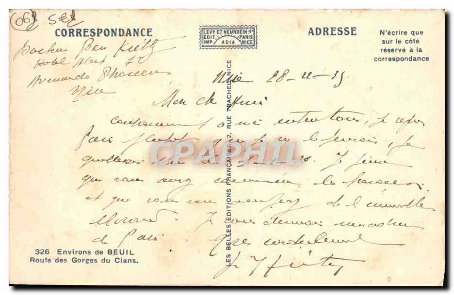 CPA Environs de Beuil Route des gorges du Cians — Verso