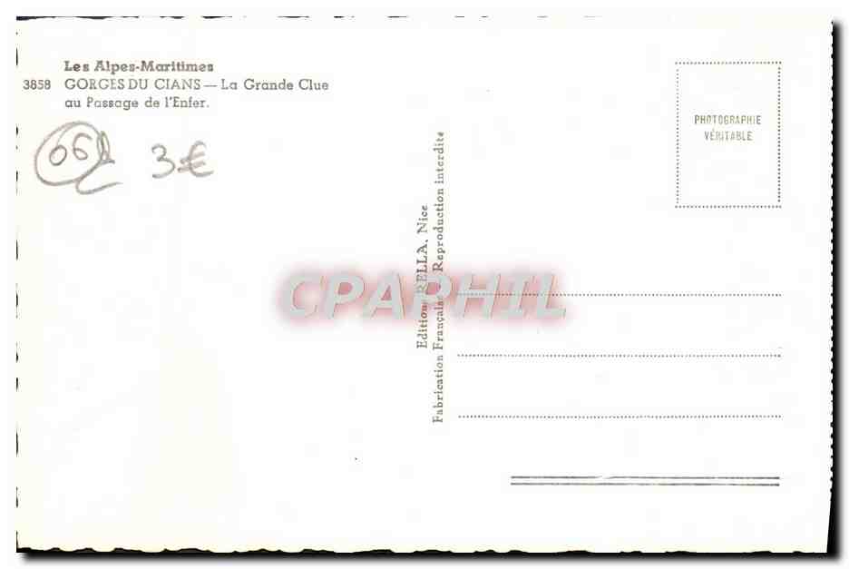 CPM Gorges Du Cians La Grande Clue Au Passage De I'Enfer — Rückseite