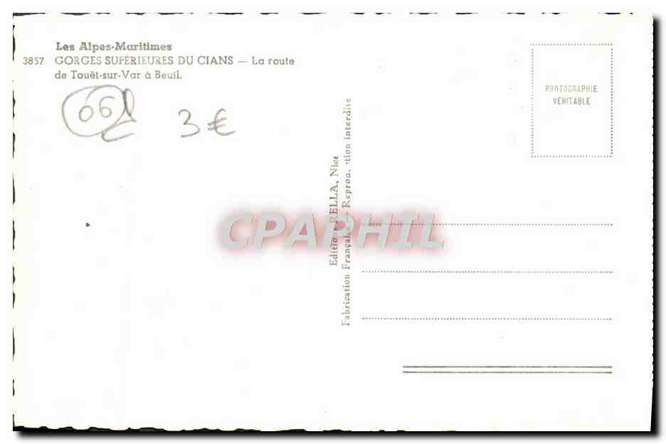 CPM Gorges Du Cians La Route De Touet Sur Var A Beuil — Verso