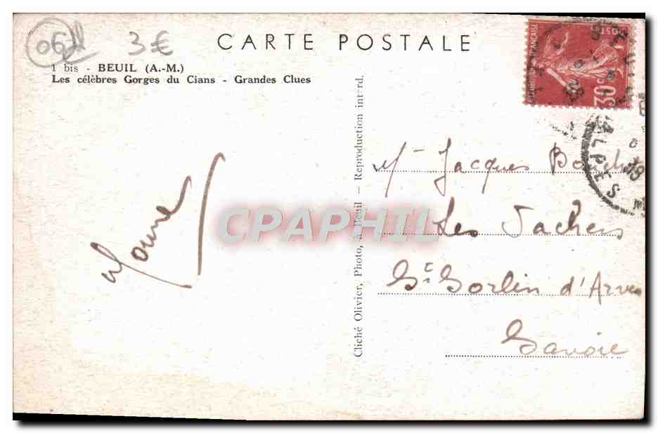 CPA Beuil Les Celebres Gorges Du Cians Grandes Clues — Rückseite