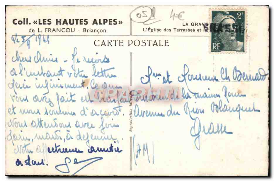 CPA Briancon La Grave L'eglise des terrasses — Rückseite