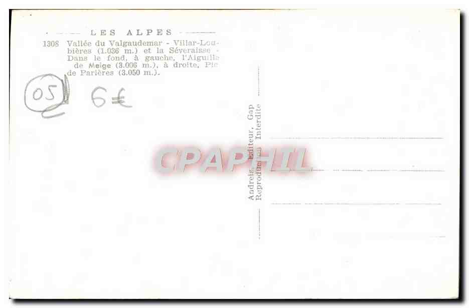 CPM Vallee du Valgaudemar Villar Loubieres et la Severaisse Aiguille de Meige Pic de Parieres — Rückseite