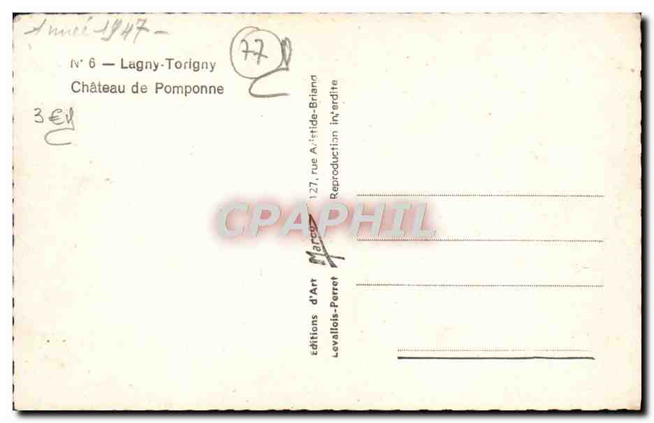Château de Pomponne — Lagny-Torigny — éditeur Marco — Verso