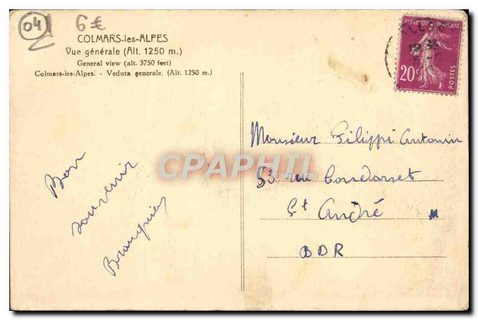 CPA Colmars les Alpes Vue Generale — Rückseite