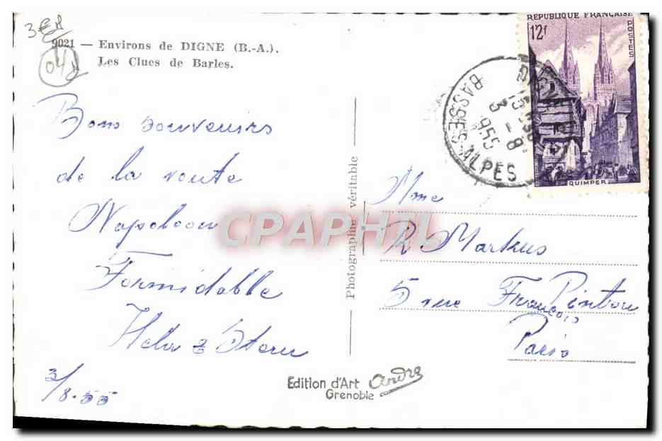 Les Clues de Barles — Umgebung von Digne (B.-A.) — Kunstausgabe André, Grenoble — Rückseite