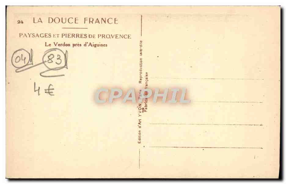 Le Verdon près d'Aiguines — Paysages et Pierres de Provence — Édition d'Art YVON — Reverso