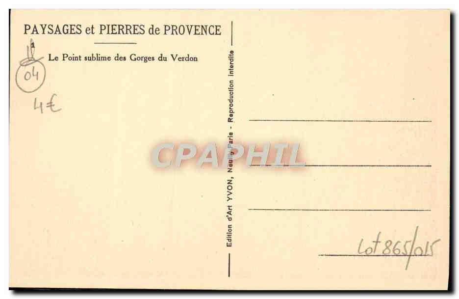 CPA Le Point Sublime des Gorges Du Verdon — Verso