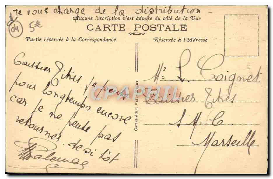 CPA Digne les Bains La Grande Fontaine et l'entree du boulevard Gassendi — Verso