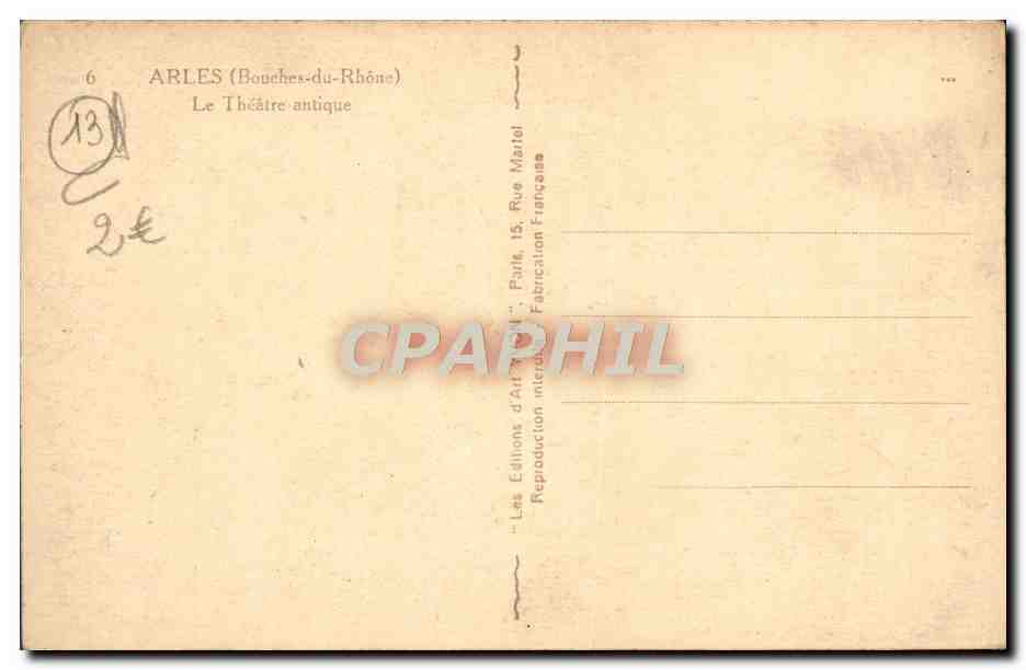 CPA Arles Le Theatre Antique — Verso