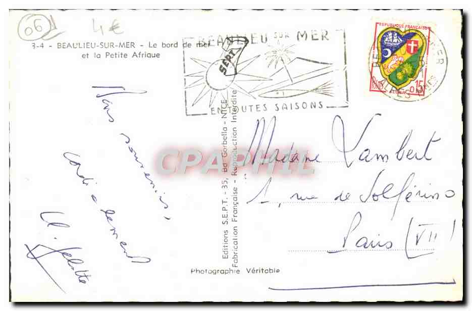CPM Beaulieu Sur Mer Le Bord De mer Et La Petite Afrique — Verso