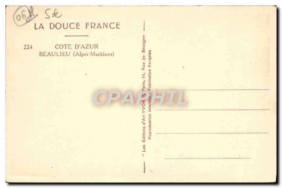 CPA Beaulieu Sur Mer — Verso