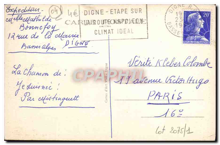CPA Digne Les Bains La Route Pittoresque De Barles — Rückseite