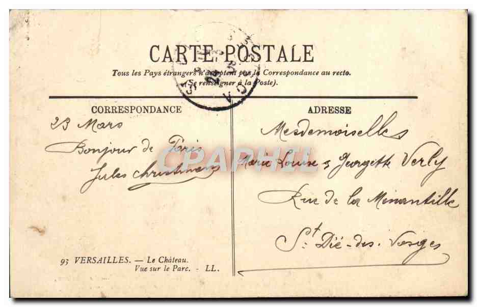 CPA Versailles Le Chateau Vue Sur Le Parc — Verso