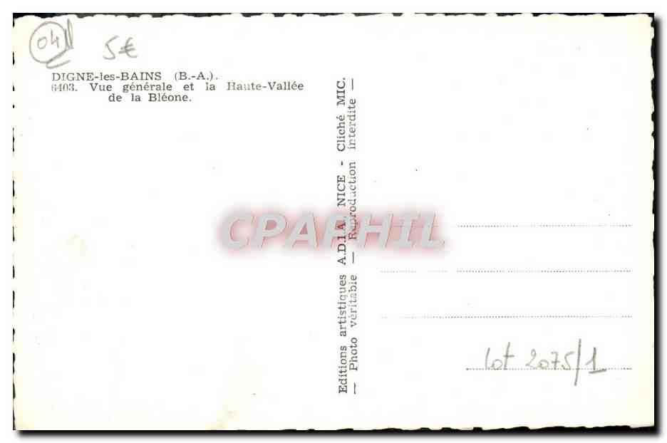 CPM Digne Les Bains Vue Generale Et La Haute Vallee de la Bleone — Verso