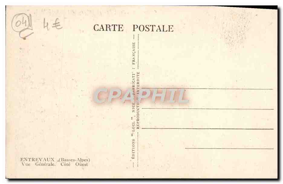CPA Entrevaux Vue Generale — Rückseite