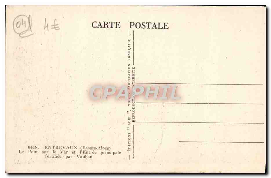 CPA Entrevaux Le Pont Sur Le Var Et I'Entree Principale — Rückseite