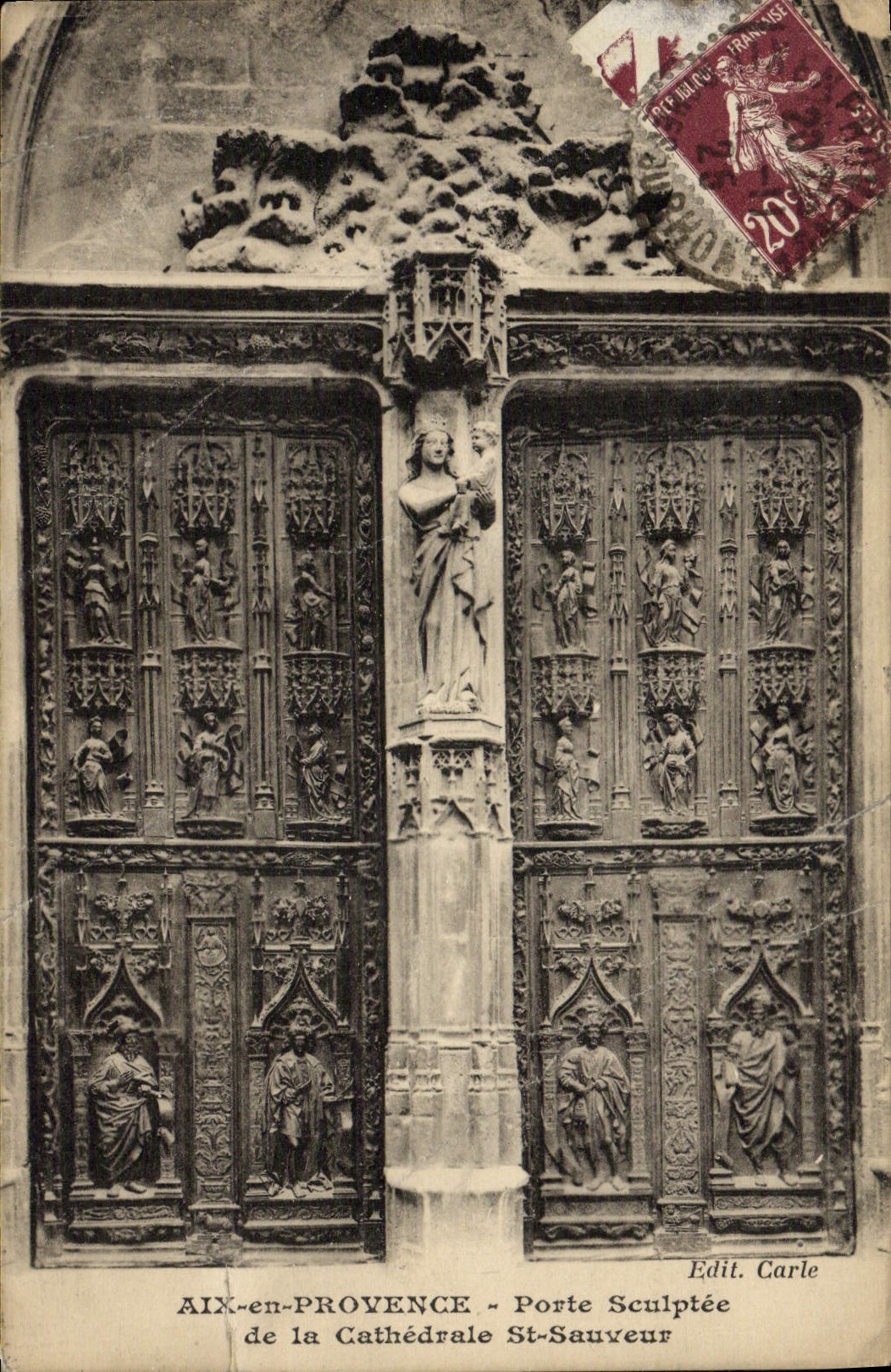 CPA Aix En Provence Porte Sculptee De La Cathedrale St Sauveur