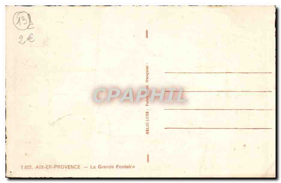 CPA Aix En Provence La Grande Fontaine — Verso