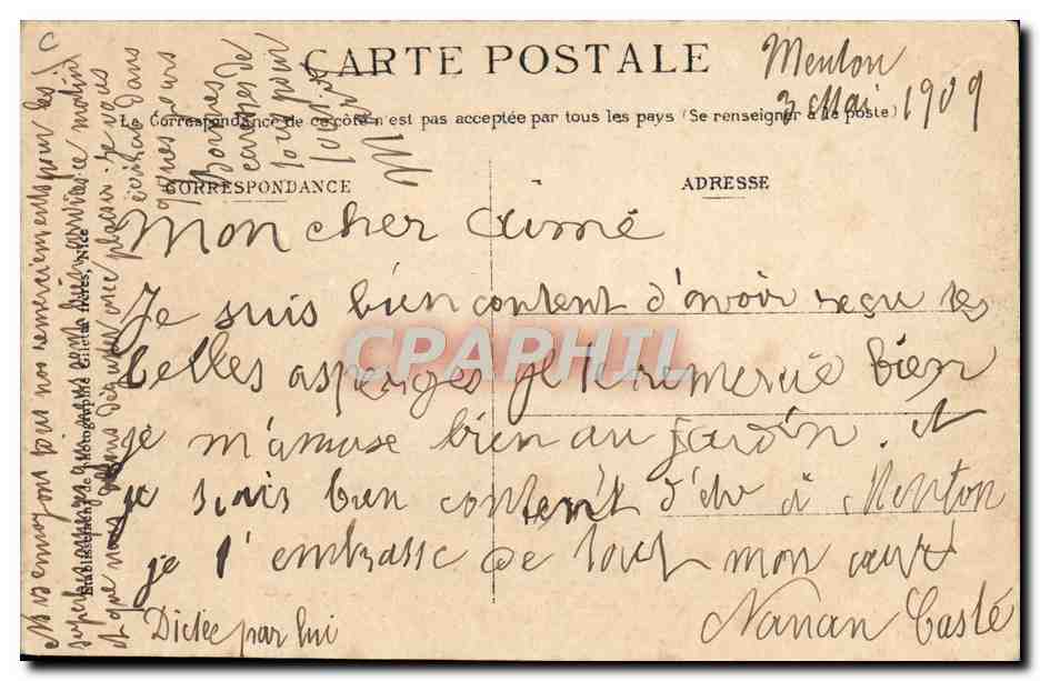 Menton - Pont St-Louis - Frontière Franco-Italienne - Douaniers Français et Gendarmes Italiens — Édition Giletta, Nice, n° 956 — Rückseite