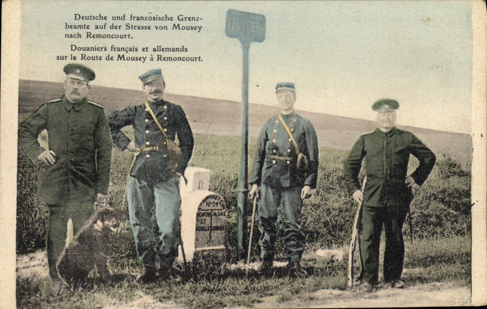 Douaniers français et allemands sur la Route de Mousey à Remoncourt — éditeur H. D. No. 29