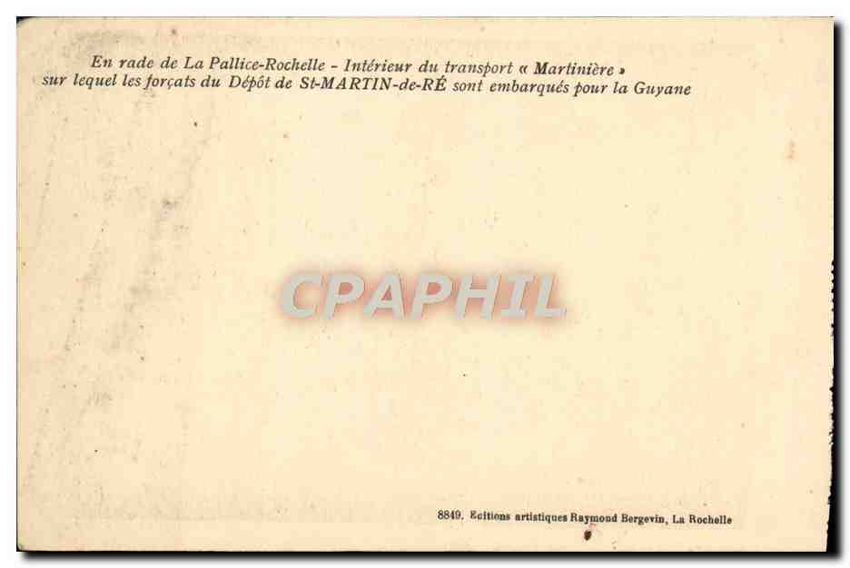 CPA Bagne Bagnard En rade de La Pallice Rochelle Interieur du transport Martiniere Forcats du depot embarques Guyane — Rückseite