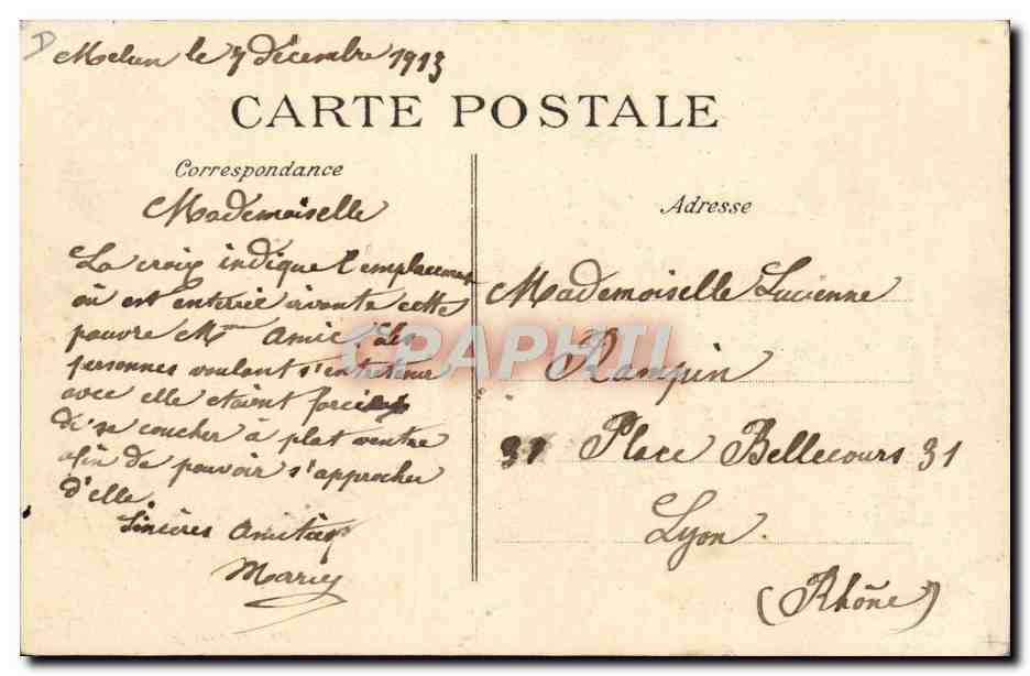 CPA Train Catastrophe de Melun 4 novembre 1913 Le rapide n°2 de Marseille tamponne le Train Poste Un aspect decombres — Rückseite