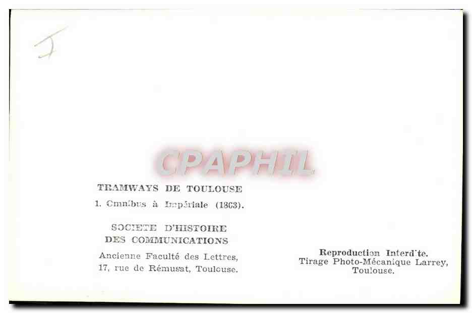 CPM Tramway de Toulouse Omnibus a Imperiale — Rückseite