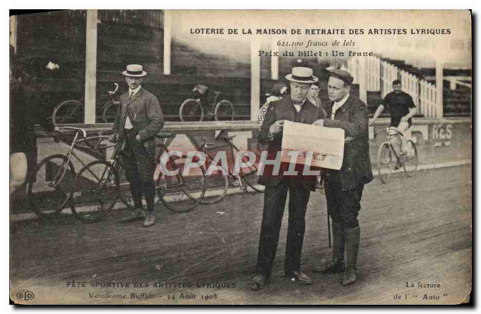 Fête sportive des artistes lyriques — Vélodrome Buffalo — 24 août 1905 — Éditeur E.D.